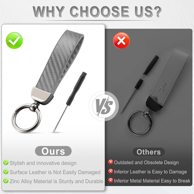 JUSTTOP Leather Keychain, Carbon Fiber Car Key Chain with Anti-Lost D-Ring and 2 Key Ring, Keychain Wristlet, Car Accessories, Universal Keychain for Men and Women (Grey) - Image 5